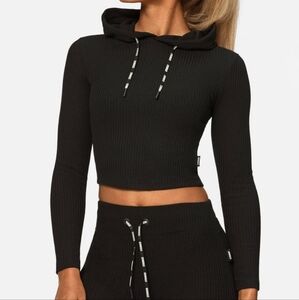 Stronger Cush Black Cropped Ribbed Hoodie Size XLARGE